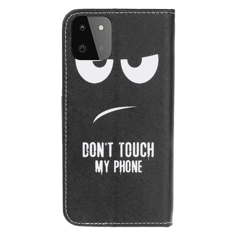 Cross Texture Pattern Printing Wallet Leather Stand Case for Samsung Galaxy A22 5G (EU Version) - Don't Touch My Phone - 4