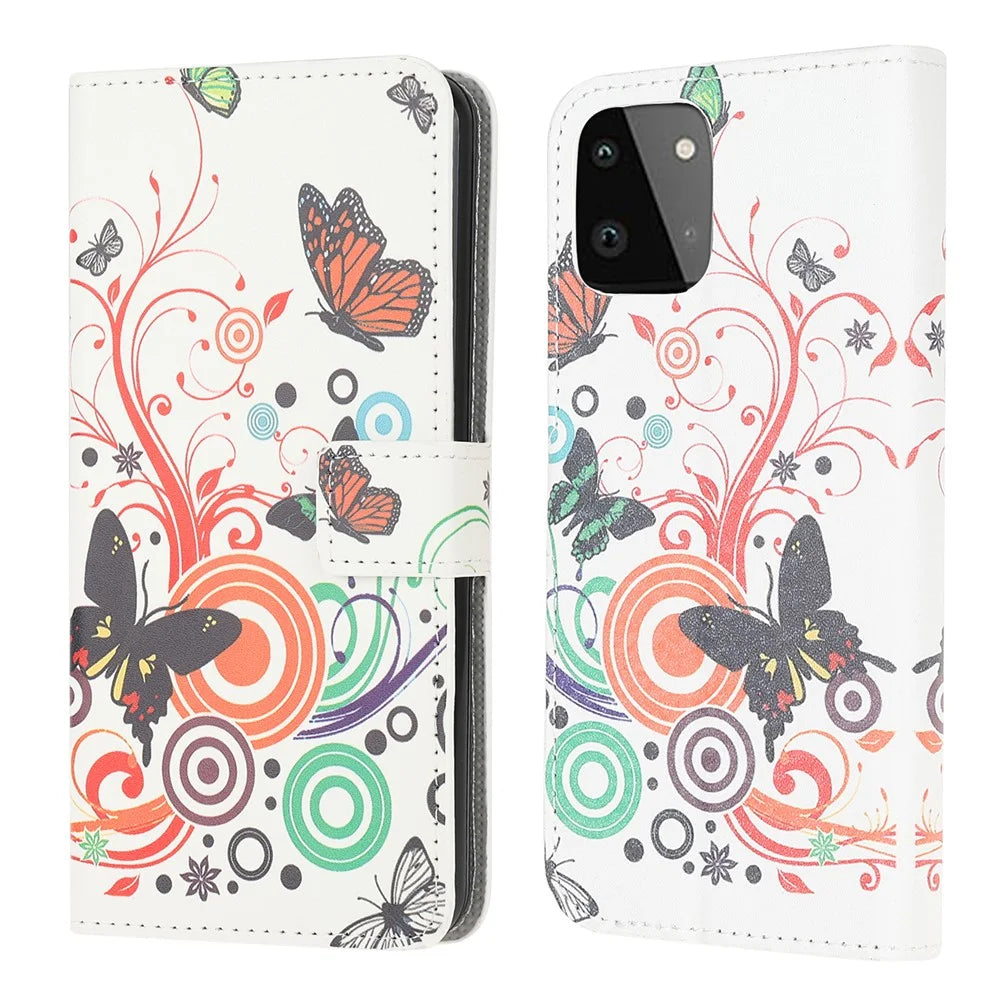 Full Protection Wallet Design Pattern Printing Leather Stand Protective Case with Stand for Samsung Galaxy A22 5G (EU Version) - Colorful Butterfly - 1