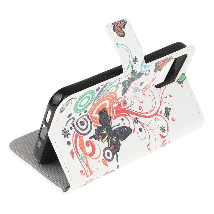 Full Protection Wallet Design Pattern Printing Leather Stand Protective Case with Stand for Samsung Galaxy A22 5G (EU Version) - Colorful Butterfly - 5