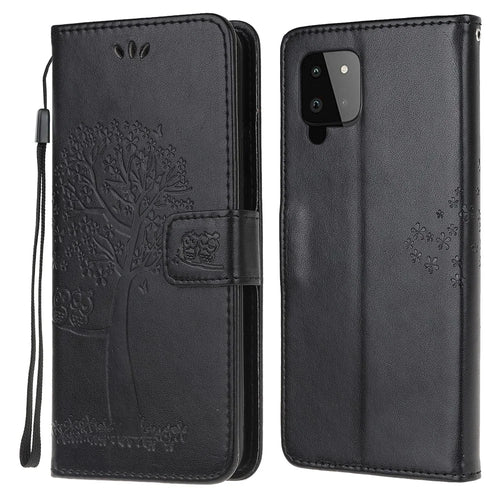 Owl Tree Pattern Imprinted Wallet Stand Leather Cover for Samsung Galaxy A22 4G (EU Version) - Black - 1