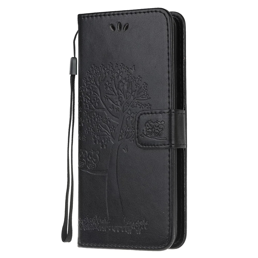 Owl Tree Pattern Imprinted Wallet Stand Leather Cover for Samsung Galaxy A22 4G (EU Version) - Black - 2