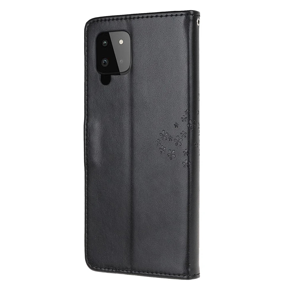 Owl Tree Pattern Imprinted Wallet Stand Leather Cover for Samsung Galaxy A22 4G (EU Version) - Black - 3