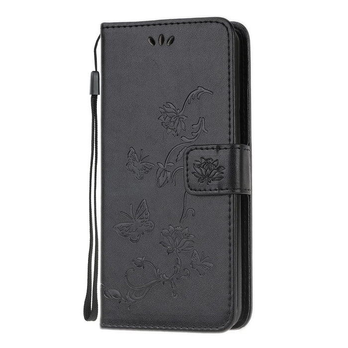 Imprint Butterfly Flower Wallet Stand Leather Mobile Phone Case for Samsung Galaxy A22 4G (EU Version) - Black - 2