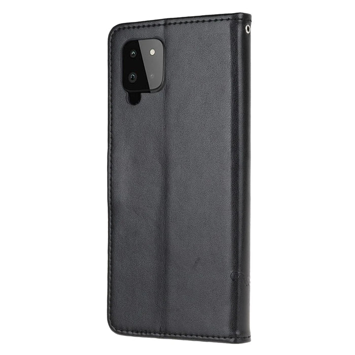 Imprint Butterfly Flower Wallet Stand Leather Mobile Phone Case for Samsung Galaxy A22 4G (EU Version) - Black - 3