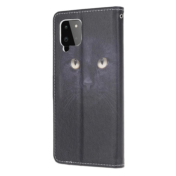 Wallet Design Cross Texture New Pattern Printing Leather Stand Case for Samsung Galaxy A22 4G (EU Version) - Cat Eyes - 3