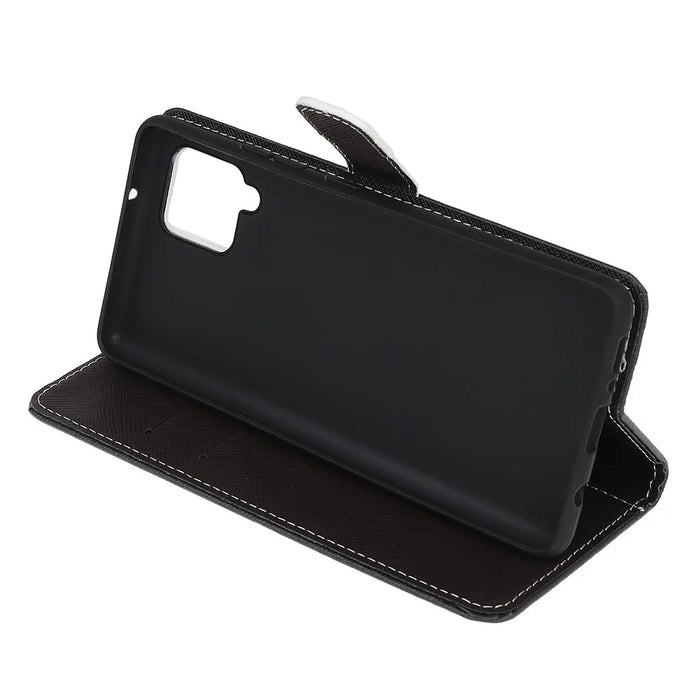 Wallet Design Cross Texture New Pattern Printing Leather Stand Case for Samsung Galaxy A22 4G (EU Version) - Cat Eyes - 4