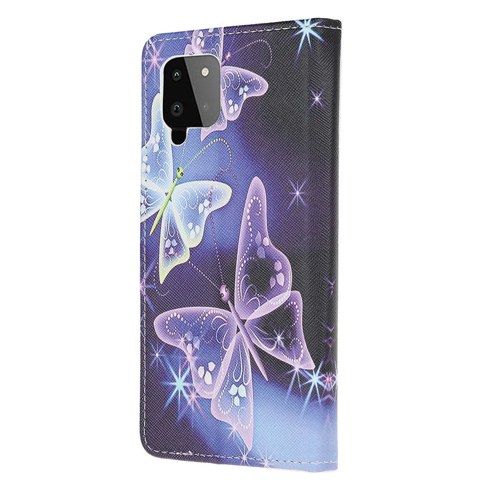 Wallet Design Pattern Printing Cross Texture Leather Stand Case for Samsung Galaxy A22 4G (EU Version) - Sparkle Butterfly - 3