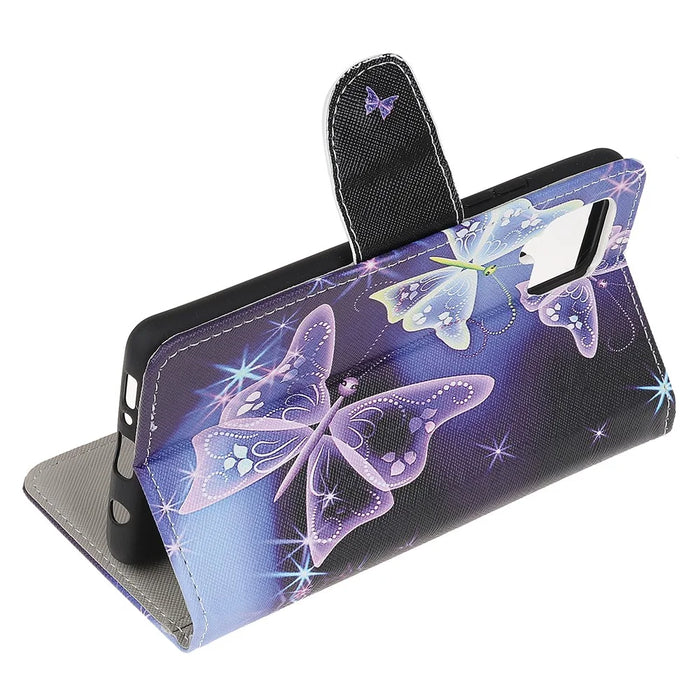 Wallet Design Pattern Printing Cross Texture Leather Stand Case for Samsung Galaxy A22 4G (EU Version) - Sparkle Butterfly - 5
