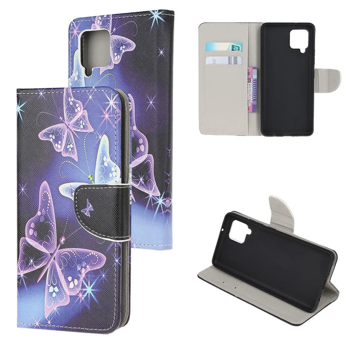 Wallet Design Pattern Printing Cross Texture Leather Stand Case for Samsung Galaxy A22 4G (EU Version) - Sparkle Butterfly - 7