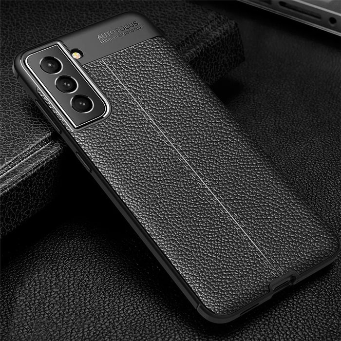 Flexible TPU Litchi Texture Cell Phone Back Case Cover for Samsung Galaxy S21 FE - Black - 2