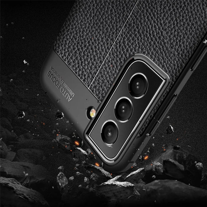 Flexible TPU Litchi Texture Cell Phone Back Case Cover for Samsung Galaxy S21 FE - Black - 4