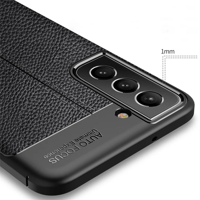 Flexible TPU Litchi Texture Cell Phone Back Case Cover for Samsung Galaxy S21 FE - Black - 5