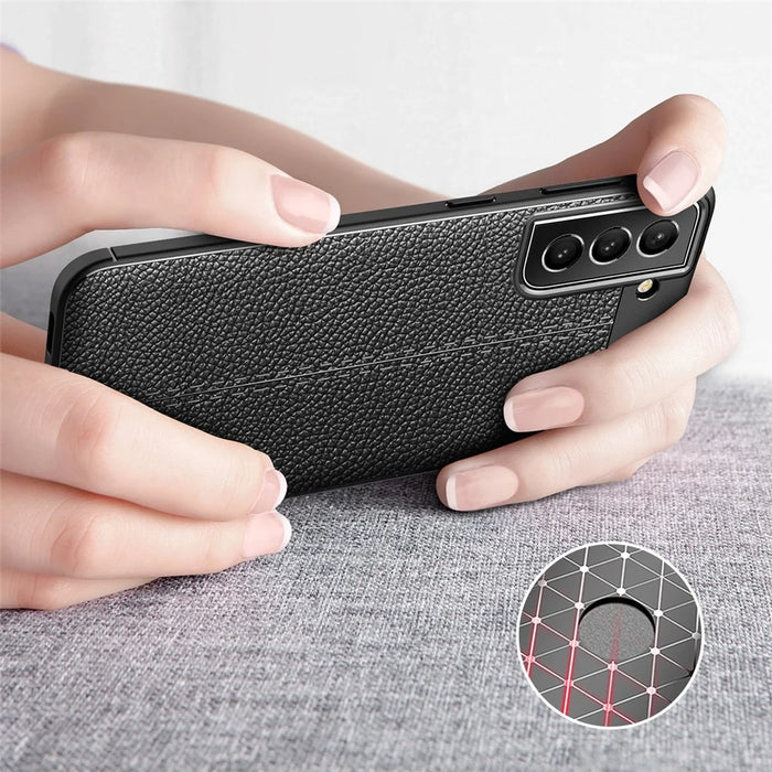 Flexible TPU Litchi Texture Cell Phone Back Case Cover for Samsung Galaxy S21 FE - Black - 6