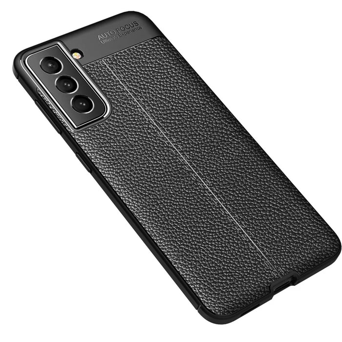 Flexible TPU Litchi Texture Cell Phone Back Case Cover for Samsung Galaxy S21 FE - Black - 7