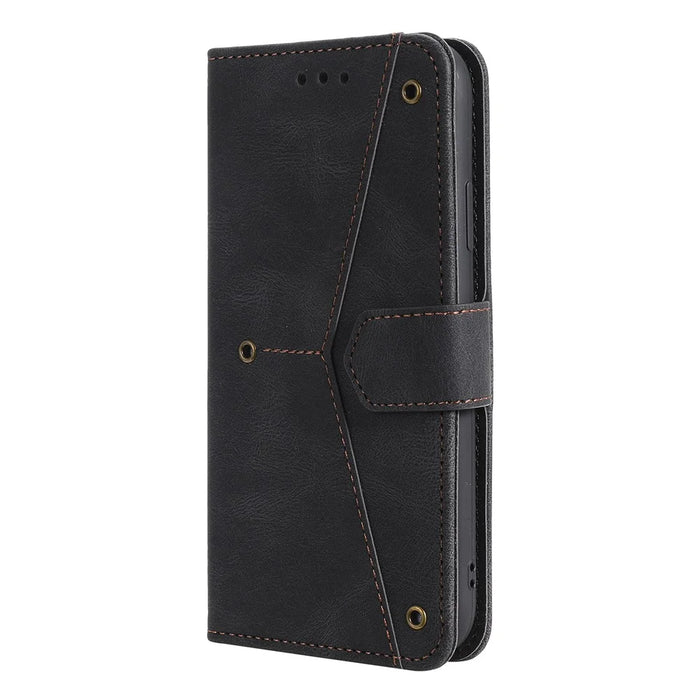 Splicing Stitching Skin-touch PU Leather Case Stand Protector Cover for Samsung Galaxy A22 5G (EU Version) - Black - 2