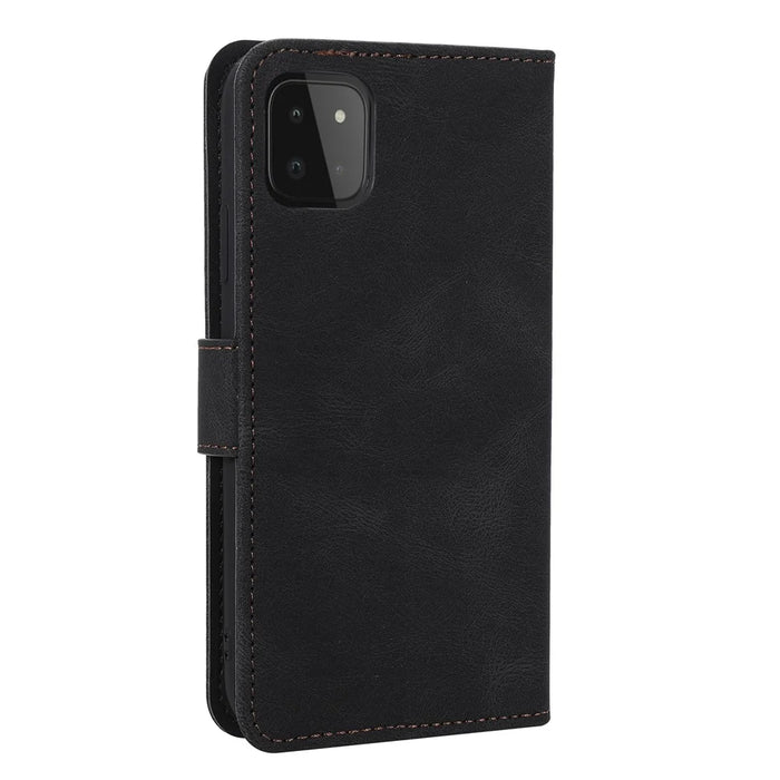 Splicing Stitching Skin-touch PU Leather Case Stand Protector Cover for Samsung Galaxy A22 5G (EU Version) - Black - 3