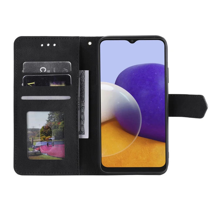 Splicing Stitching Skin-touch PU Leather Case Stand Protector Cover for Samsung Galaxy A22 5G (EU Version) - Black - 4