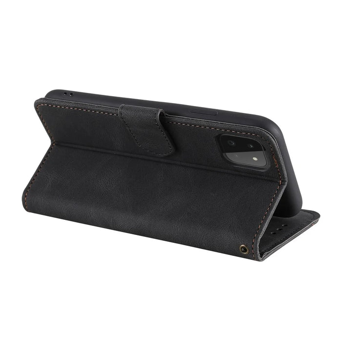 Splicing Stitching Skin-touch PU Leather Case Stand Protector Cover for Samsung Galaxy A22 5G (EU Version) - Black - 5