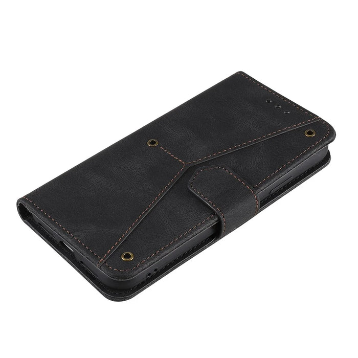 Splicing Stitching Skin-touch PU Leather Case Stand Protector Cover for Samsung Galaxy A22 5G (EU Version) - Black - 6