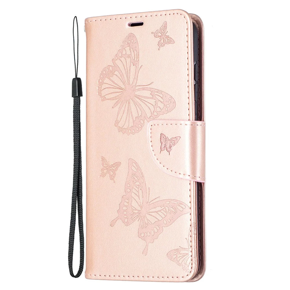 Imprint Butterfly Wallet Leather Stand Case for Samsung Galaxy S21 FE 5G - Rose Gold - 2