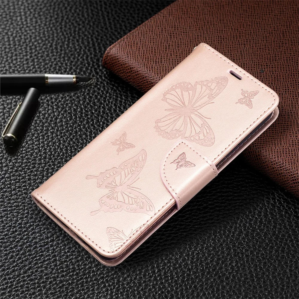 Imprint Butterfly Wallet Leather Stand Case for Samsung Galaxy S21 FE 5G - Rose Gold - 6