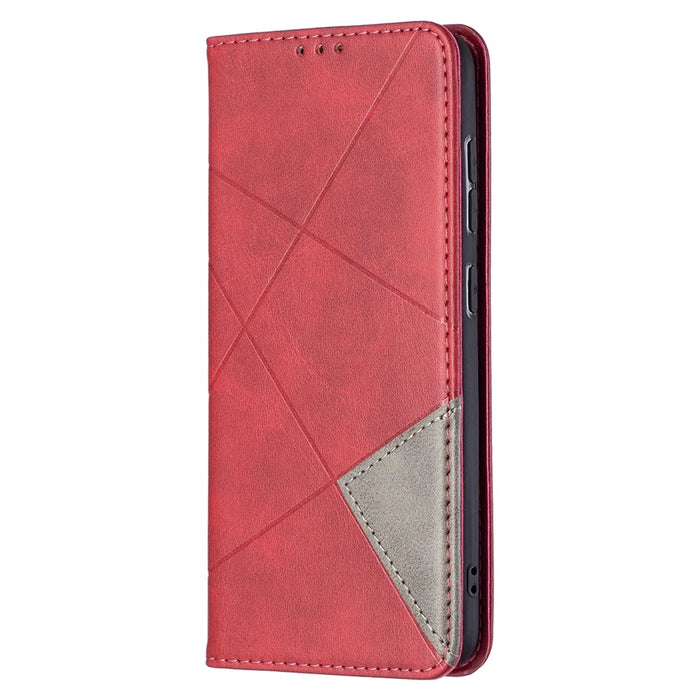 Geometric Pattern Leather Phone Case Shell Card Holder Stand for Samsung Galaxy S21 FE 5G - Red - 2