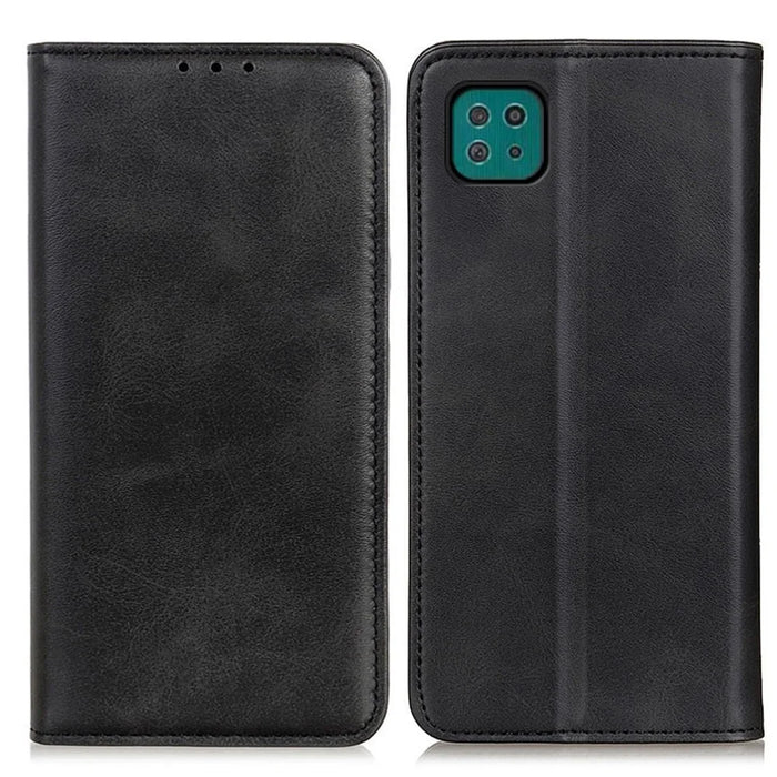 Magnetic Closure Split Leather Phone Case Shell Wallet Stand Cover for Samsung Galaxy A22 5G (EU Version) - Black - 1