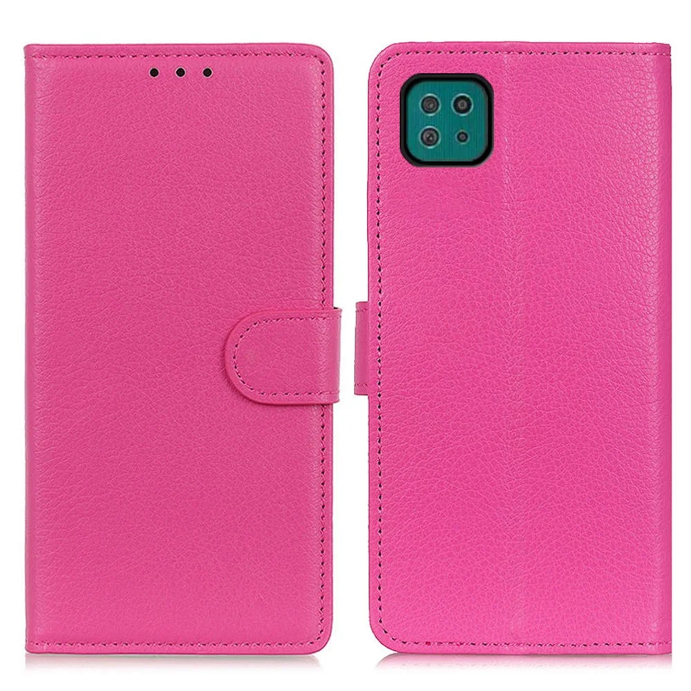 For Samsung Galaxy A22 5G (EU Version) Classic Style Litchi Texture PU Leather Wallet Mobile Phone Case - Rose - 1