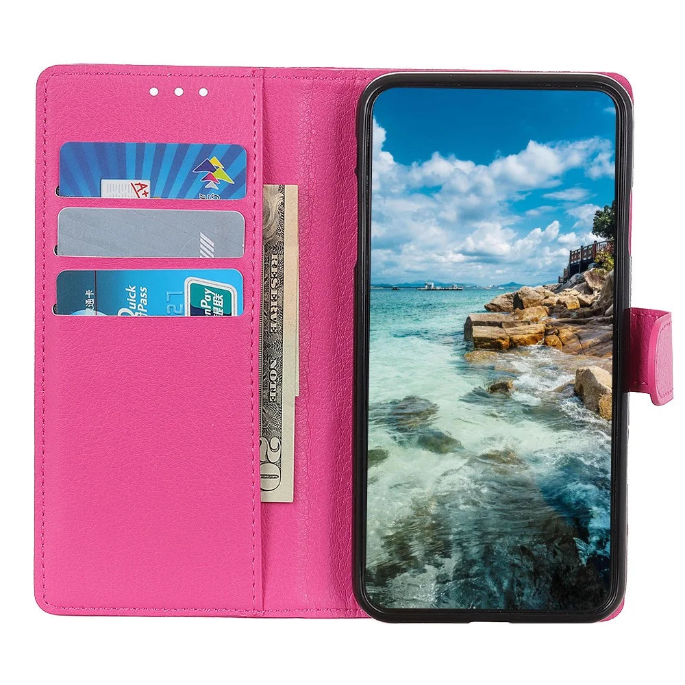 For Samsung Galaxy A22 5G (EU Version) Classic Style Litchi Texture PU Leather Wallet Mobile Phone Case - Rose - 3