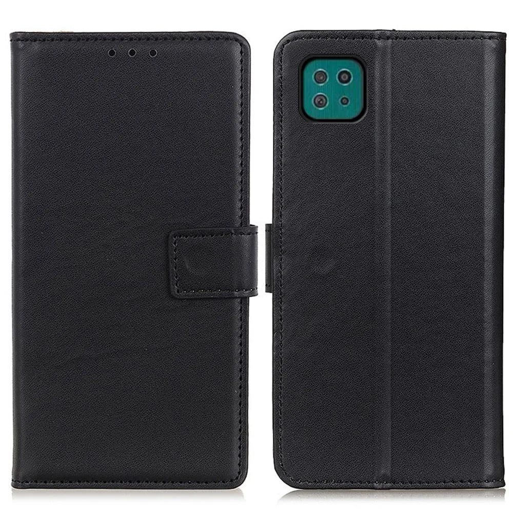 Full Protection Magnetic Clasp Design Leather Mobile Phone Wallet Stand Shell for Samsung Galaxy A22 5G (EU Version) - Black - 1