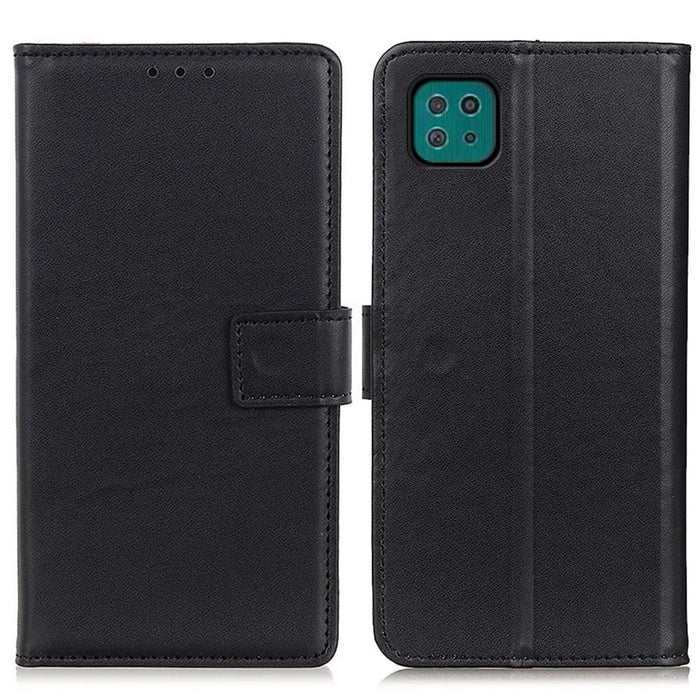 Full Protection Magnetic Clasp Design Leather Mobile Phone Wallet Stand Shell for Samsung Galaxy A22 5G (EU Version) - Black - 1
