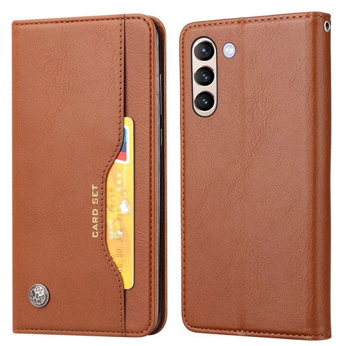 Wallet Stand Auto-absorbed Leather Protector Phone Cover for Samsung Galaxy S21 FE - Brown - 1