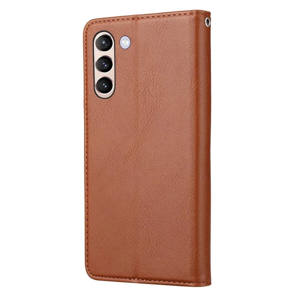 Wallet Stand Auto-absorbed Leather Protector Phone Cover for Samsung Galaxy S21 FE - Brown - 3