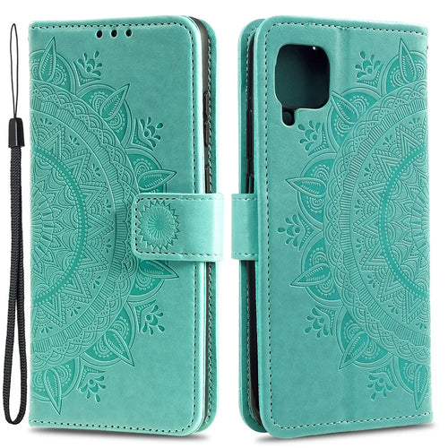 Imprinted Mandala Flower Wallet Leather Case for Samsung Galaxy A22 4G (EU Version) - Green - 1