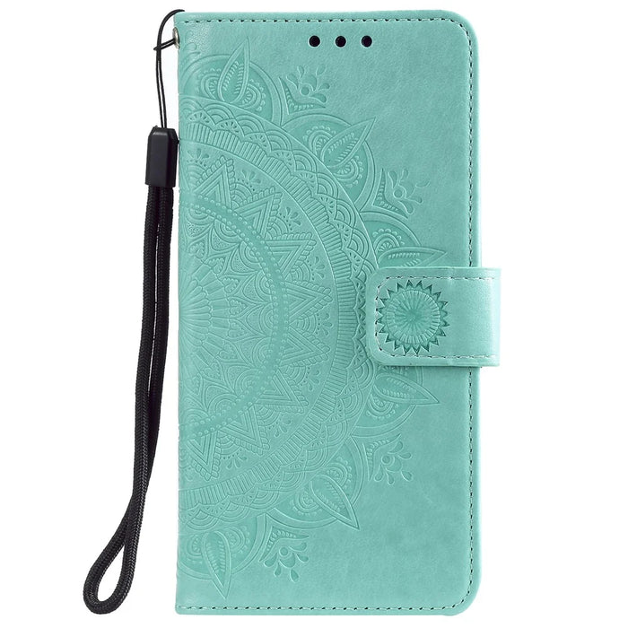 Imprinted Mandala Flower Wallet Leather Case for Samsung Galaxy A22 4G (EU Version) - Green - 2