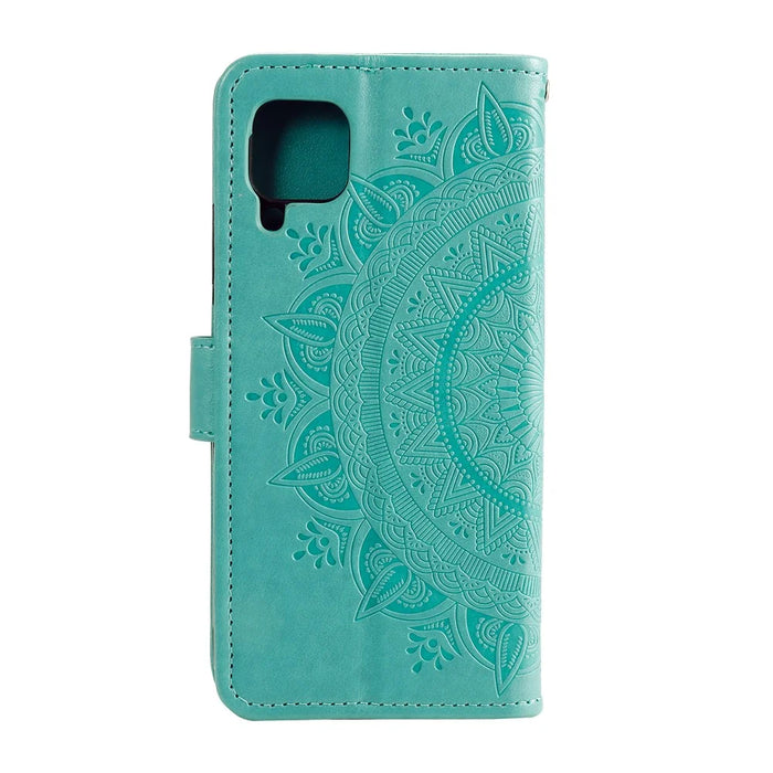 Imprinted Mandala Flower Wallet Leather Case for Samsung Galaxy A22 4G (EU Version) - Green - 5