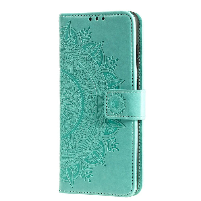 Imprinted Mandala Flower Wallet Leather Case for Samsung Galaxy A22 4G (EU Version) - Green - 6