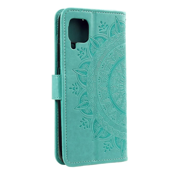 Imprinted Mandala Flower Wallet Leather Case for Samsung Galaxy A22 4G (EU Version) - Green - 7