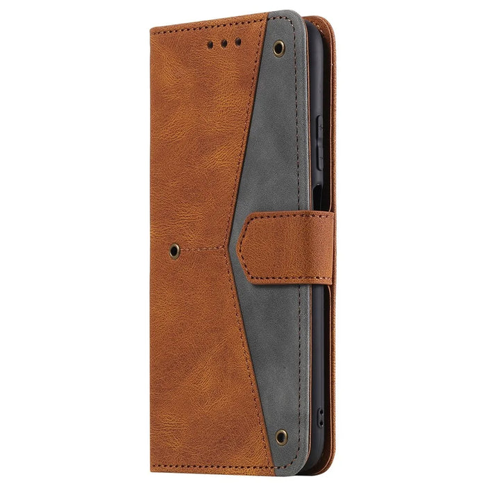 Splicing Stitching Skin-touch PU Leather Case Stand Protector Cover for Samsung Galaxy A22 4G (EU Version) - Brown - 6