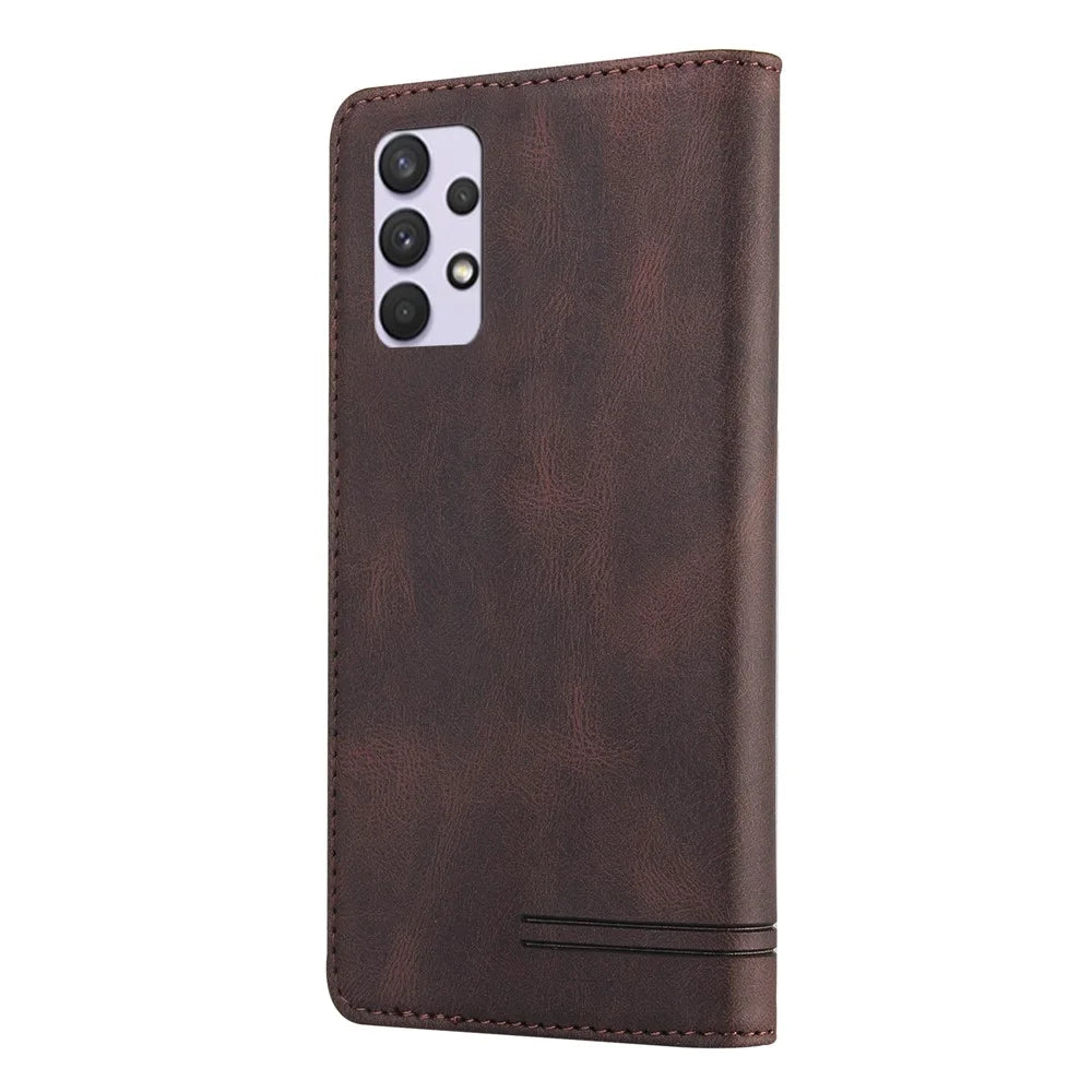 GQ.UTROBE Auto- absorbed Quality Leather Phone Shell Case with Anti-theft Swiping Design for Samsung Galaxy A32 4G - Coffee - 6