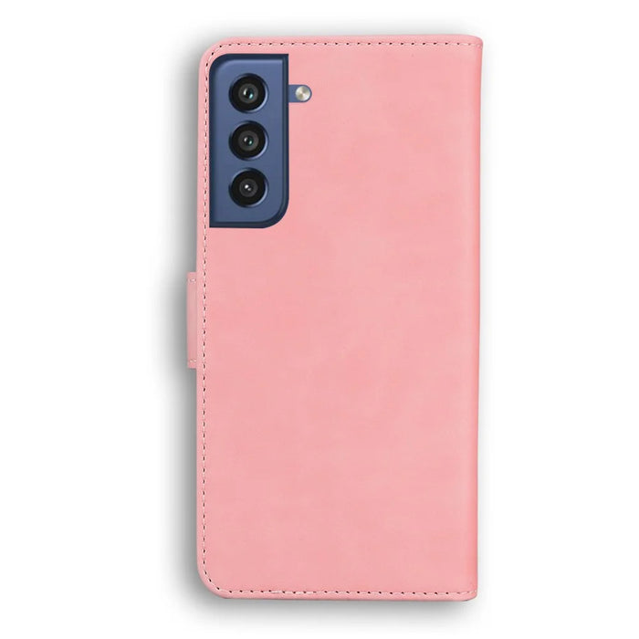 Wallet Stand Design Case for Samsung Galaxy S21 FE Plain Leather Phone Case - Pink - 3
