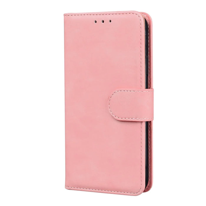 Wallet Stand Design Case for Samsung Galaxy S21 FE Plain Leather Phone Case - Pink - 5