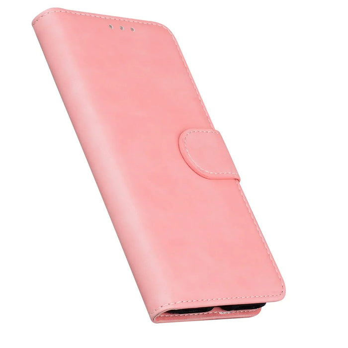 Wallet Stand Design Case for Samsung Galaxy S21 FE Plain Leather Phone Case - Pink - 6