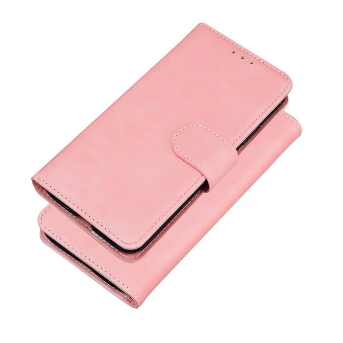 Wallet Stand Design Case for Samsung Galaxy S21 FE Plain Leather Phone Case - Pink - 7