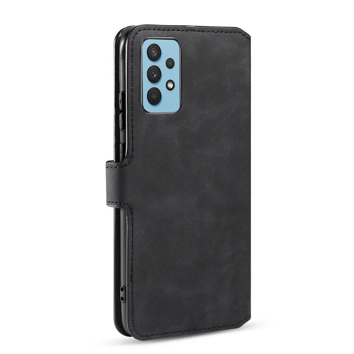 DG.MING Retro Style Leather Wallet Stand Case Shell for Samsung Galaxy A32 4G (EU Version) - Black - 3