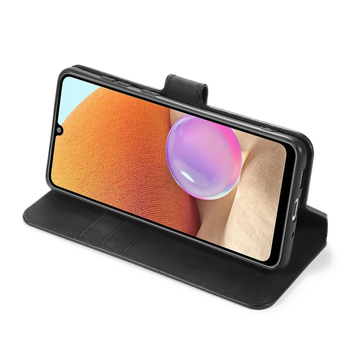 DG.MING Retro Style Leather Wallet Stand Case Shell for Samsung Galaxy A32 4G (EU Version) - Black - 4