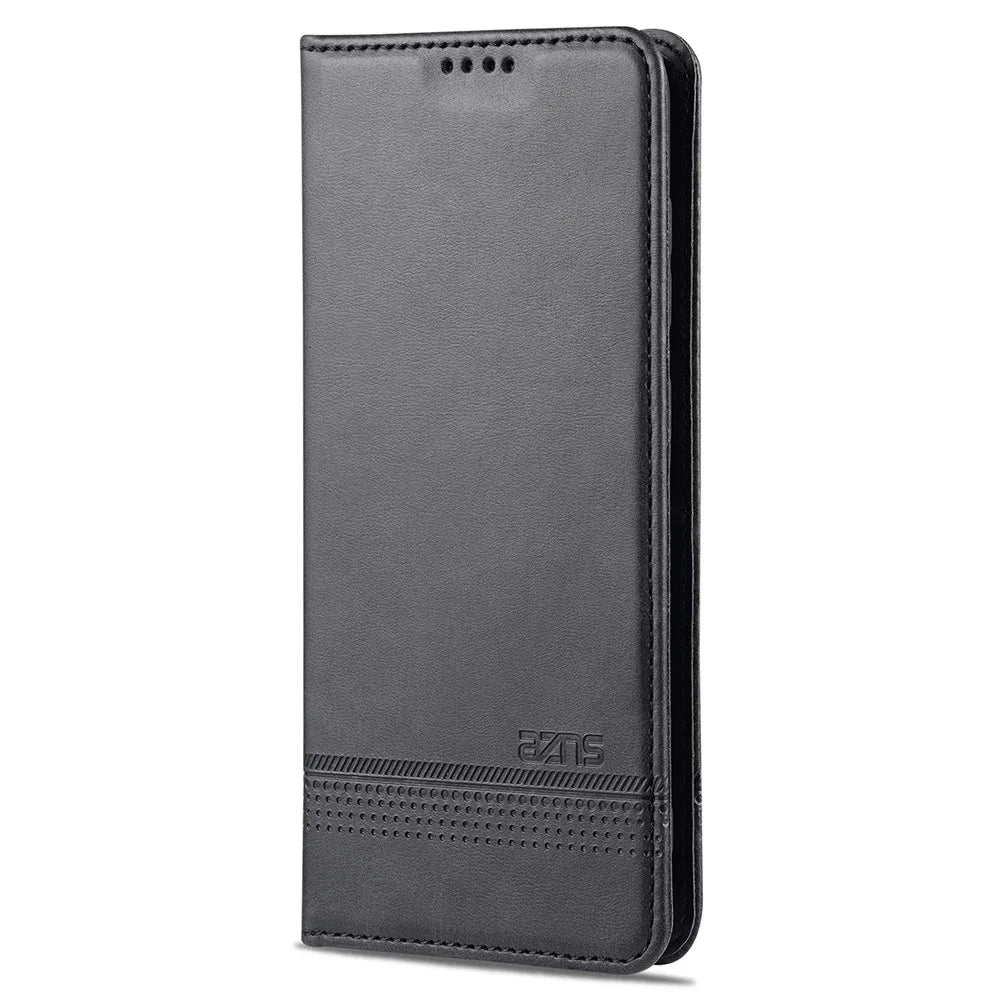 AZNS Auto-absorbed Magnetic Stand Wallet Case Leather Phone Shell for Samsung Galaxy S21 FE - Black - 2