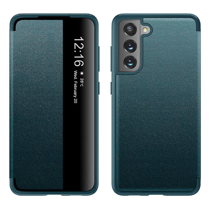 Anti-drop Leather Case with Bulit-in Ejector and SIM Card Slots for Samsung Galaxy S21 FE - Green - 1