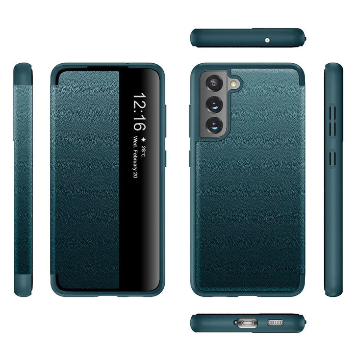 Anti-drop Leather Case with Bulit-in Ejector and SIM Card Slots for Samsung Galaxy S21 FE - Green - 2