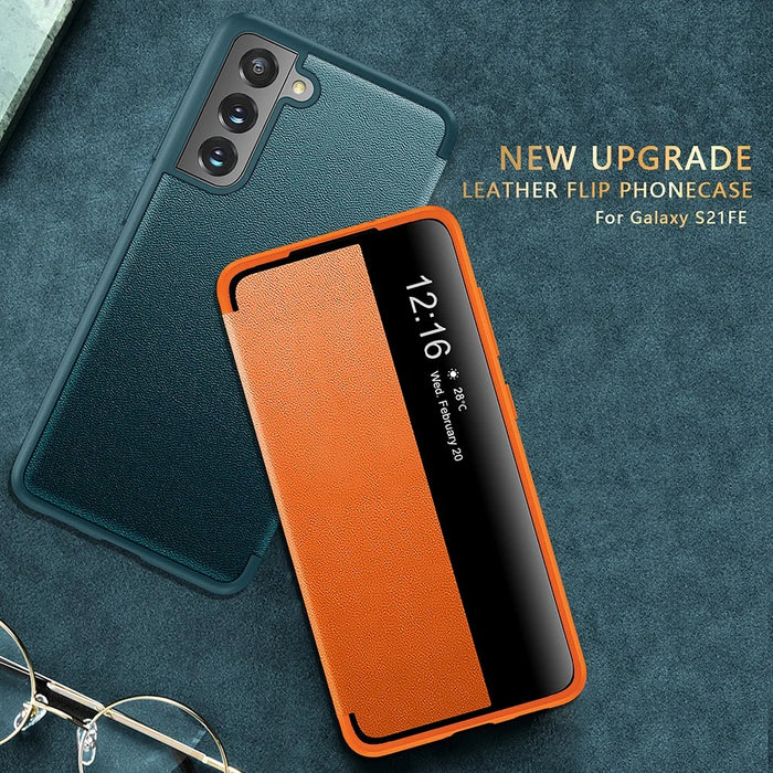 Anti-drop Leather Case with Bulit-in Ejector and SIM Card Slots for Samsung Galaxy S21 FE - Green - 3